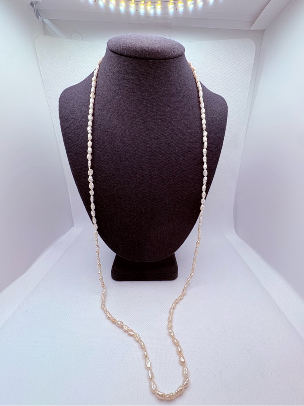 Vintage Delicate Long Rice Pearl Necklace 32” Layer Stack No Closure